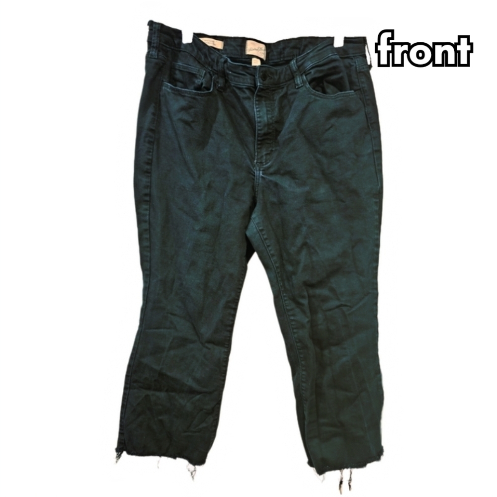 universal thread size 16 ankle bootcut jeans with raw hem in black